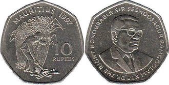 монета Маврикий 10 рупий 1997