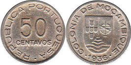 монета Мозамбик 50 сентаво 1936