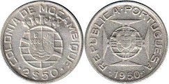 монета Мозамбик 2 1/2 эскудо 1950