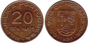 монета Мозамбик 20 сентаво 1936