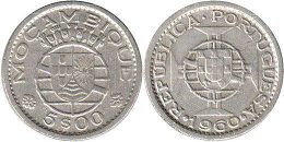 монета Мозамбик 5 эскудо 1960