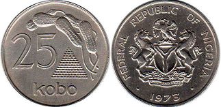 монета Нигерия 25 кобо 1973