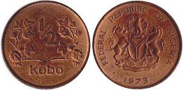 монета Нигерия 1/2 кобо 1973