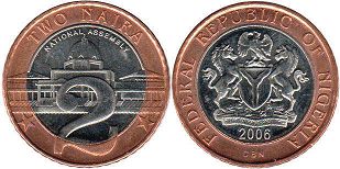 монета Нигерия 2 найры 2006