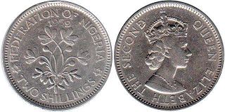 монета Нигерия 2 шиллинга 1959
