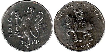монета Норвегия 5 крон 1997