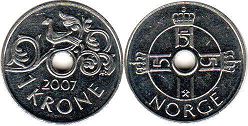 монета Норвегия 1 крона 2007