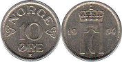 монета Норвегия 10 эре 1954