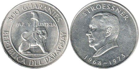 монета Парагвай 300 гуарани 1968