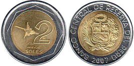 монета Перу 2 новых соля 2007