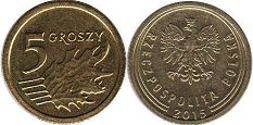 монета Польша 5 грошей 2015