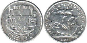 монета Португалия 5 эскудо 1933