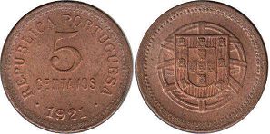 монета Португалия 5 сентаво 1921