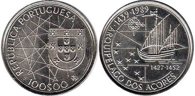 монета Португалия 100 эскудо 1989