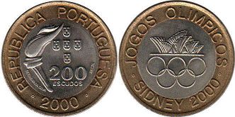 монета Португалия 200 эскудо 2000