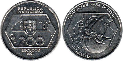 монета Португалия 200 эскудо 1991