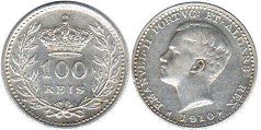 монета Португалия 100 рейс 1910