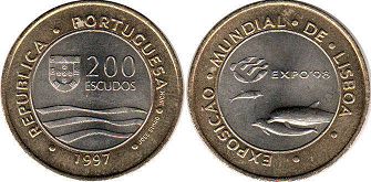 монета Португалия 200 эскудо 1997