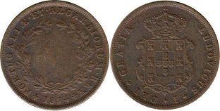 монета Португалия 5 рейс 1874