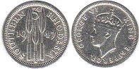 монета Родезия 3 пенса 1947
