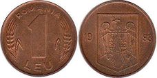 монета Румыния 1 лея 1993