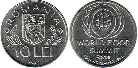 монета Румыния 10 лей 1996