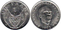 монета Руанда 1 франк 1965