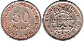 монета Сан-Томе и Принсипи 50 сентаво 1951