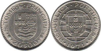 монета Сан-Томе и Принсипи 20 эскудо 1971