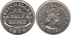 монета Сейшельские Острова 1/2 рупии 1974