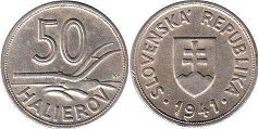 монета Словакия 50 геллеров 1941