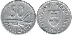 монета Словакия 50 геллеров 1943