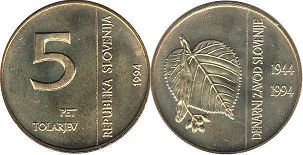 монета Словения 5 толаров 1994