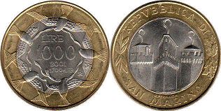 монета Сан-Марино 1000 лир 2001