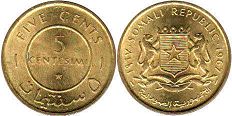 монета Сомали 5 сентесими 1967