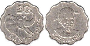 монета Свазиленд 20 центов 1974