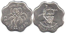 монета Свазиленд 10 центов 1975