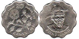 монета Свазиленд 20 центов 1981
