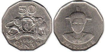 монета Свазиленд 50 центов 1986