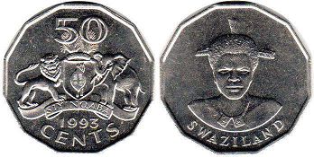 монета Свазиленд 50 центов 1993