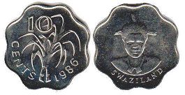 монета Свазиленд 10 центов 1986