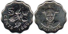 монета Свазиленд 5 центов 1986