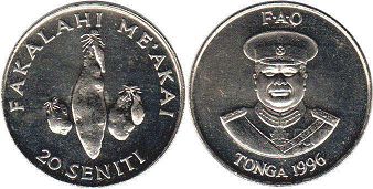 монета Тонга 20 сенити 1996