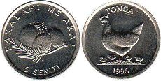 монета Тонга 5 сенити 1996