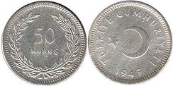 монета Турция 50 курушей 1947