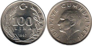 монета Турция 100 лир 1987