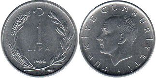 монета Турция 1 лира 1966