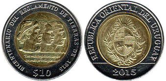 монета Уругвай 10 песо 2015