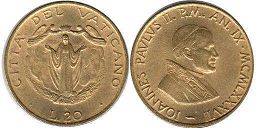 монета Ватикан 20 лир 1987