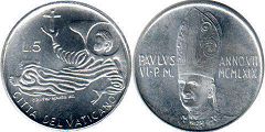 монета Ватикан 5 лир 1969
